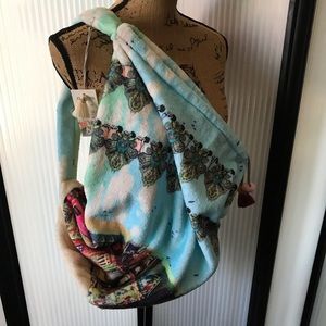 Johnny Was plush drawstring sling bag/beach bag/overnight bag. 20”x 15”. NEW